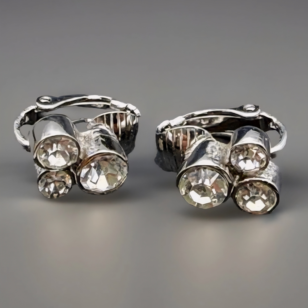 RARE EUC Vintage Givenchy Silver Crystal Earrings Clip On Vintage
